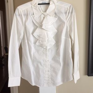 Boden white ruffle button down